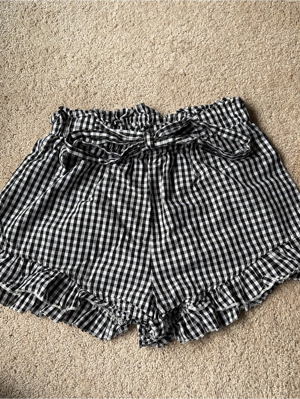 SHEIN Black & White Gingham High-Waist Ruffle Tie Shorts